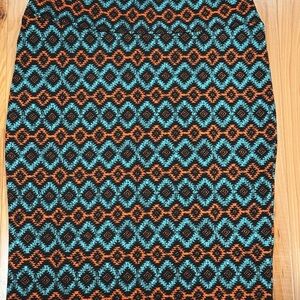 LuLaRoe Black and Orange Geometric Pencil Skirt